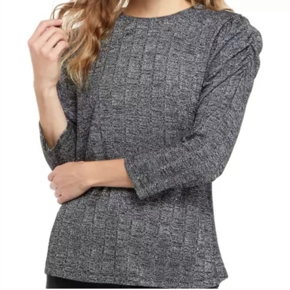 ⚫️ NWT Sharagano | Metallic and Gray Puff Sleeve Top